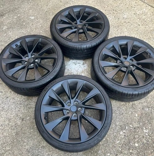 GENUINE TESLA TWIN TURBINES 21 INCH MODEL S *SONIC CARBON* ALLOY WHEELS+TYRES